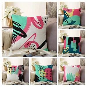 Colourful Abstract Pillow Cover, Mid Century Modern Living Room Decoration, Minimalist Drawing Bedroom Decor, Housewarming Gift