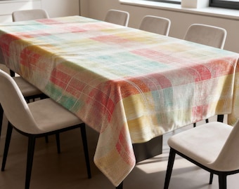 Pastel Patchwork Tablecloth, Soft Color Check Dining Table Cover, Modern Printed Table Linen for Kitchen Home Decor