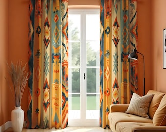 Southwestern Aztec Curtains, Boho Tribal Window Panels, Colorful