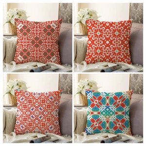 Terracotta Spanish Tiles Cushion Cover, Blue Moroccan Style Ceramic Pillow Case, Ethnic Cushion Cover, Mediterranean Pillow Case