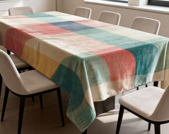 Pastel Color Block Tablecloth, Modern Dining Table Cover, Soft Abstract Printed Table Linen for Kitchen Home Decor