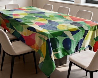 Bunte abstrakte Kreis Tischdecke, moderne künstlerische Esstischabdeckung, mutige geometrische rechteckige Tischwäsche
