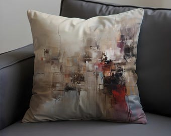 Housse de coussin paysage urbain abstrait moderne, housse de coussin effet peinture, taie d'oreiller pour canapé ou fauteuil, décoration d'intérieur contemporaine