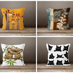 Funda de cojín moderna con estampado animal/Funda de almohada con animalito/Funda de almohada decorativa/Funda de cojín con estampado de jirafa, mariposa, gato y koala