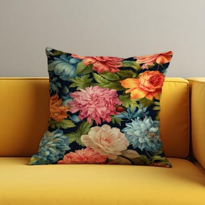 Bold Classic Floral Cushion Cover, Multicolor Peonies & Leaves Pillow Case, Statement Throw Pillow Cover, Maximalist or Traditional Decor