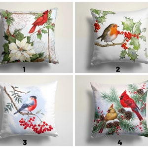 Christmas Cushion Cover/Floral Xmas Cardinal Bird Pillow Case/Xmas Animal Pillow Cover/Gift For Her/Farmhouse Decor/Christmas Gift