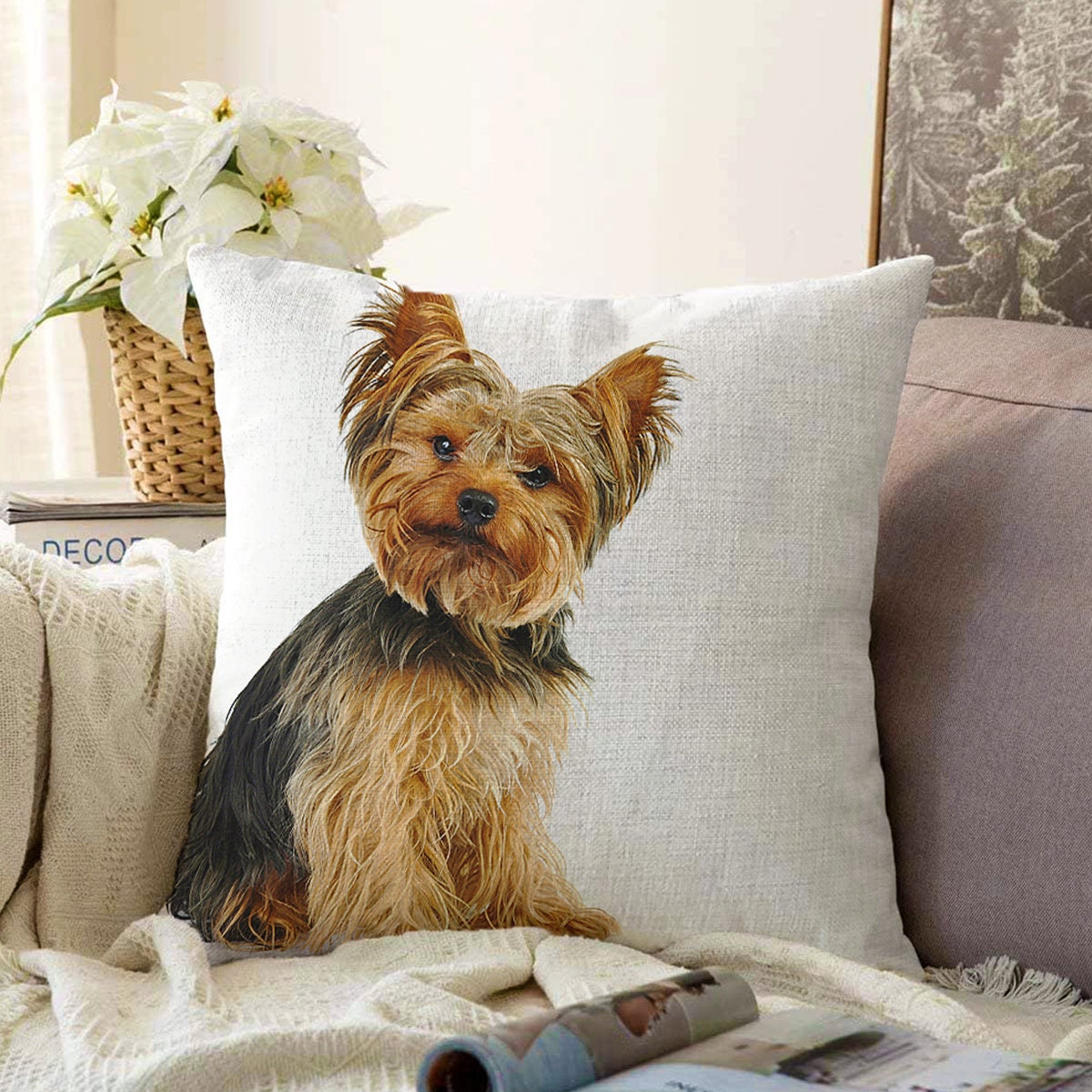 犬用クッションカバー｜犬の足跡のポートレート枕カバー｜イラスト犬用