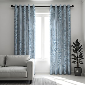 Blue Wavy Line Curtains, Modern Fluid Pattern Drapes, Abstract Custom Heading Panels, Contemporary Window Treatment for Living Room