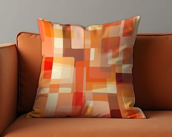 Federa per cuscino retrò con motivo geometrico arancione, federa per cuscino astratto moderno di metà secolo, decorazione astratta per soggiorno