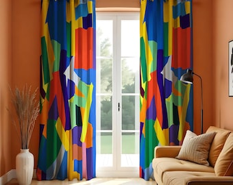 Bold Abstract Curtains, Color Block Modern Drapes, Vibrant Multicolor Custom Heading & Size Window Panels for Living Room