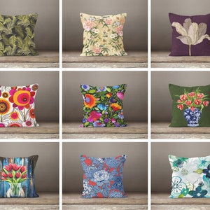 Multicolor floral cushion case/Floral spring, summer motif leaf pillow cover/Home decor design pillow case/Garden sofa decorative cushion