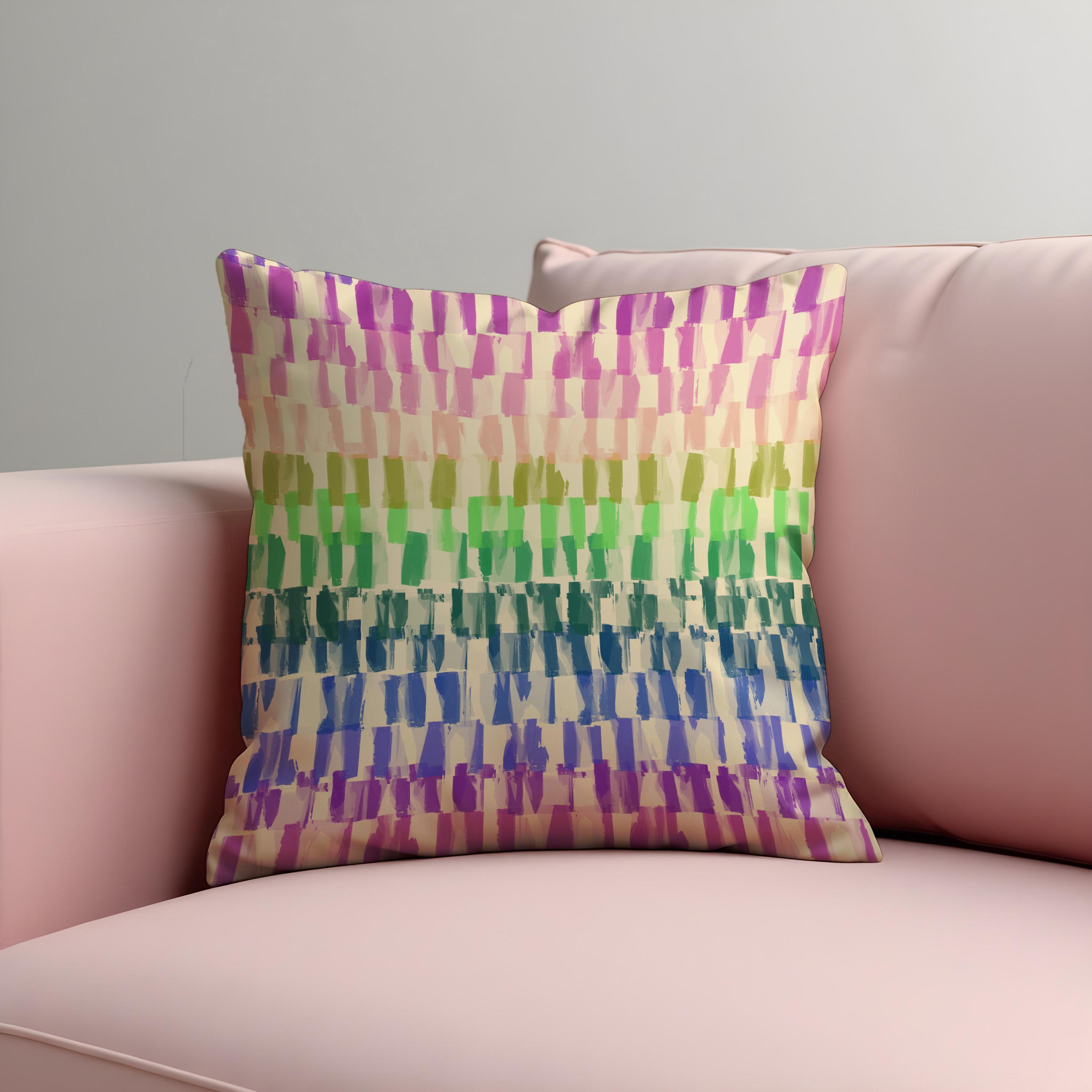 レインボーブラシストローククッションカバー、カラフルな抽象的な