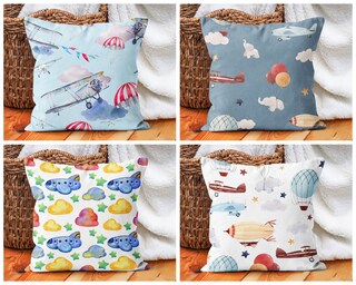 Fodera Per Cuscino ABAKUHAUS 65x40 Cm Con Aeroplano Vintage – Copricuscino Decorativo Viola Blu Turchese, Poliestere Impermeabile, Con Cerniera