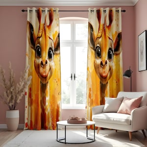 Cortinas con jirafas, cortinas con estampado animal para habitación infantil, paneles de ventana para guardería de safari, decoración de jungla con dibujos animados
