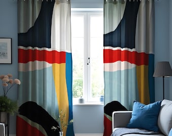 Modern Abstract Color Block Curtains, Made to Measure Window Panels, Bold Geometric Living Room Drapes, Contemporary Home Decor
