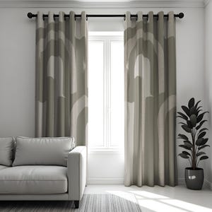 Modern Taupe Curtains, Neutral Arch Pattern Drapes, Minimalist Made to Measure Panels, Contemporary Beige Window Treatment for Living Room