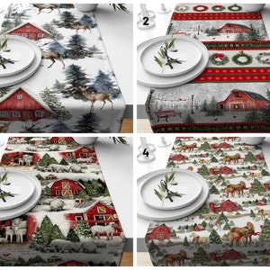 Winter Trend Table Runners/Christmas Table Runner/Pine Tree and Sheep Print Tablecloth/Merry Christmas Table Top/Xmas Present/Winter Theme