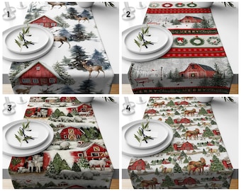 Winter Trend Table Runners/Christmas Table Runner/Pine Tree and Sheep Print Tablecloth/Merry Christmas Table Top/Xmas Present/Winter Theme