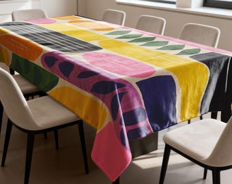 Nappe à rayures abstraites colorées, housse de table à manger artistique moderne, linge de table rectangulaire en patchwork lumineux
