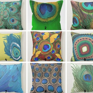 Decorative Peacock Cushion Cover/Animal Print Pillow top/Blue Green Peafowl Pillow Cover/Gift for her/Peacock Feather Throw Cushion Case