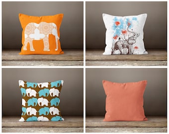 Elephant pillow cover/Asian African Sahara Indian elephant cushion case/Housewarming home decorations pillow cover/Cushion for gift