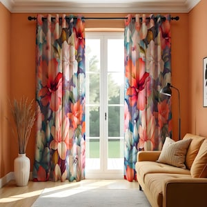 Vibrant Floral Curtains, Multicolored Large Blossom Drapes, Kitchen Window Treatments, Spring Themed Custom Curtain Panels