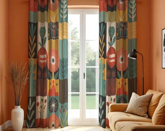 ミッドセンチュリー　カーテン　フラワー ヴィンテージの花柄カーテン、ミッドセンチュリーの植物柄 - Etsy 日本