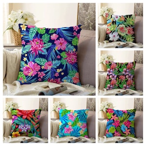 Exotic Floral Cushion Cover, Colourful Flower Pillow Case, Living Room Decoration, Bedroom Throw Pillow Top, Garden Decor, Kitchen Cushion