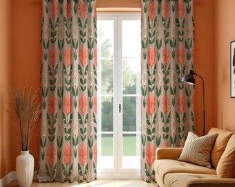 70年代ボヘミアン花柄カーテン、レトロな花柄パネルカーテン、レトロな