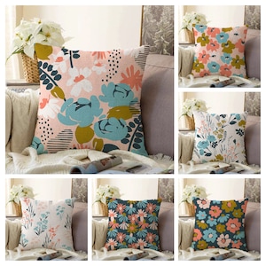 Flower Cushion Cover, Colourful Floral Pillow Case, Abstract Living Room Decoration, Exotic Kitchen Bedroom Textiles, Housewarming Gift