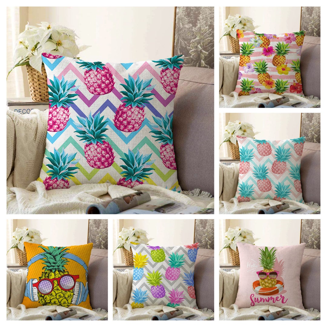 Pineapple Pillow Cover, Tropical Fruit Cushion Case, Exotic Summer
