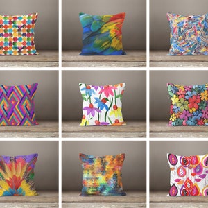 Abstract multi color paint cushion cover/Rainbow retro colorful abstract sofa pillow case/Summer garden pillow/Modern abstract living room