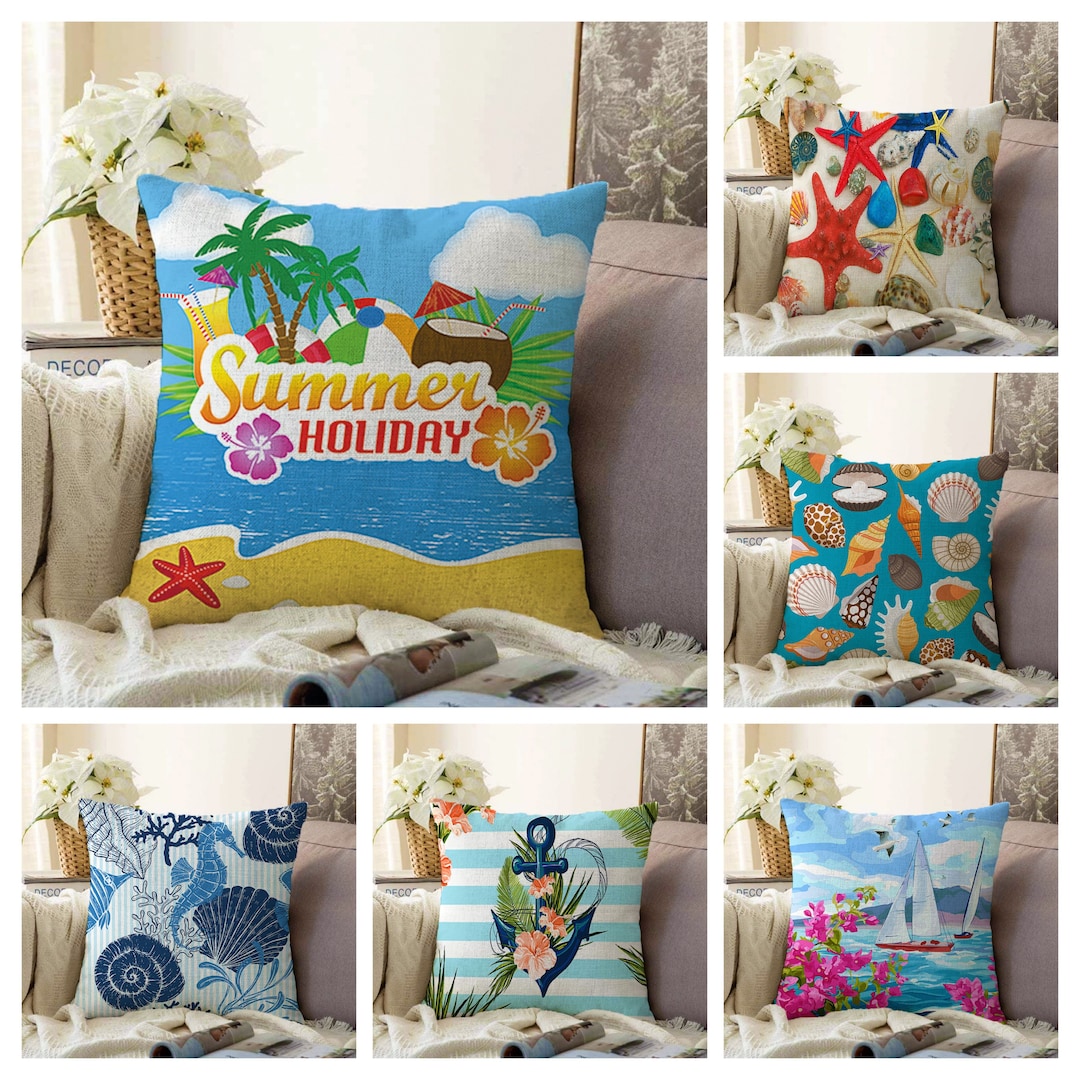 Summer Pillow Cover, Colourful Summer Garden Cushion, Nautical