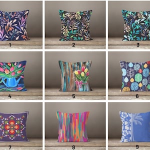 Vivid Leaves Cushion Cover/Floral Watercolor Pillow Cover/Navy Blue Throw Pillow Case/Decorative Printed Pillow Top/Digital Print