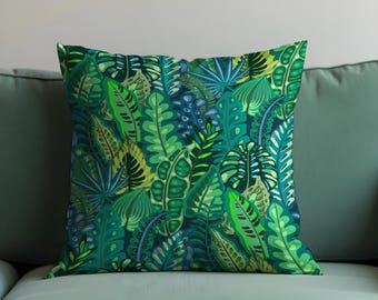 Grüner tropischer Kissenbezug, botanischer Dschungelblatt-Kissenbezug, weicher dekorativer Wurfkissenbezug, modernes Sofa-Innendekor