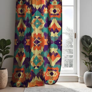 Bold Tribal Aztec Curtains, Colorful Southwest Boho Drapes, Made to Measure Geometric Window Panels for Living Room or Eclectic Decor