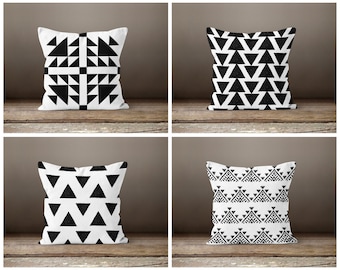 Black and white Cushion Cover|Grey pillow case|Geometric Cushion case|Triangle pillow cover|Gift for her cushion|Handmade material