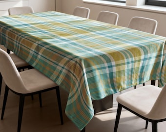 Green Plaid Tablecloth, Classic Check Dining Table Cover, Country Style Rectangular Table Linen