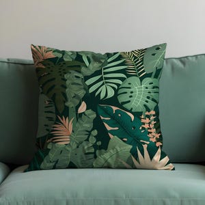 Tropical Leaf Cushion Cover, Monstera and Palm Plant Pillow Cover, Green Botanical Throw Pillow Case, Custom Made Cushion Cover