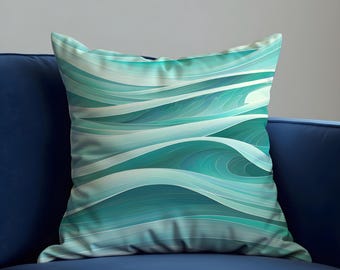 Abstract Teal Cushion Cover, Modern Wave Pattern Pillow Case, Soft Decorative Throw Pillow Cover, Sofa Accent Home Decor