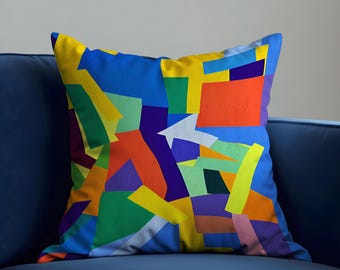 Bold Abstract Cushion Cover, Colorful Block Throw Pillow Case, Modern Art Style Home Decoration, 18x18” or Custom Sizes