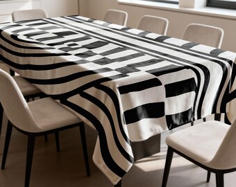 Schwarz Weiße Geometrische Tischdecke, Moderne Abstrakte Esstisch Abdeckung, Minimal Grafische Rechteckige Tischwäsche
