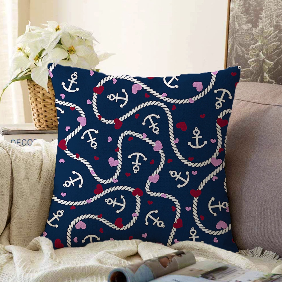 Lot De 4 Housses De Coussin Lin 50x50 Cm – Motif Océan Animaux Marins, Déco Plage Salon - 6