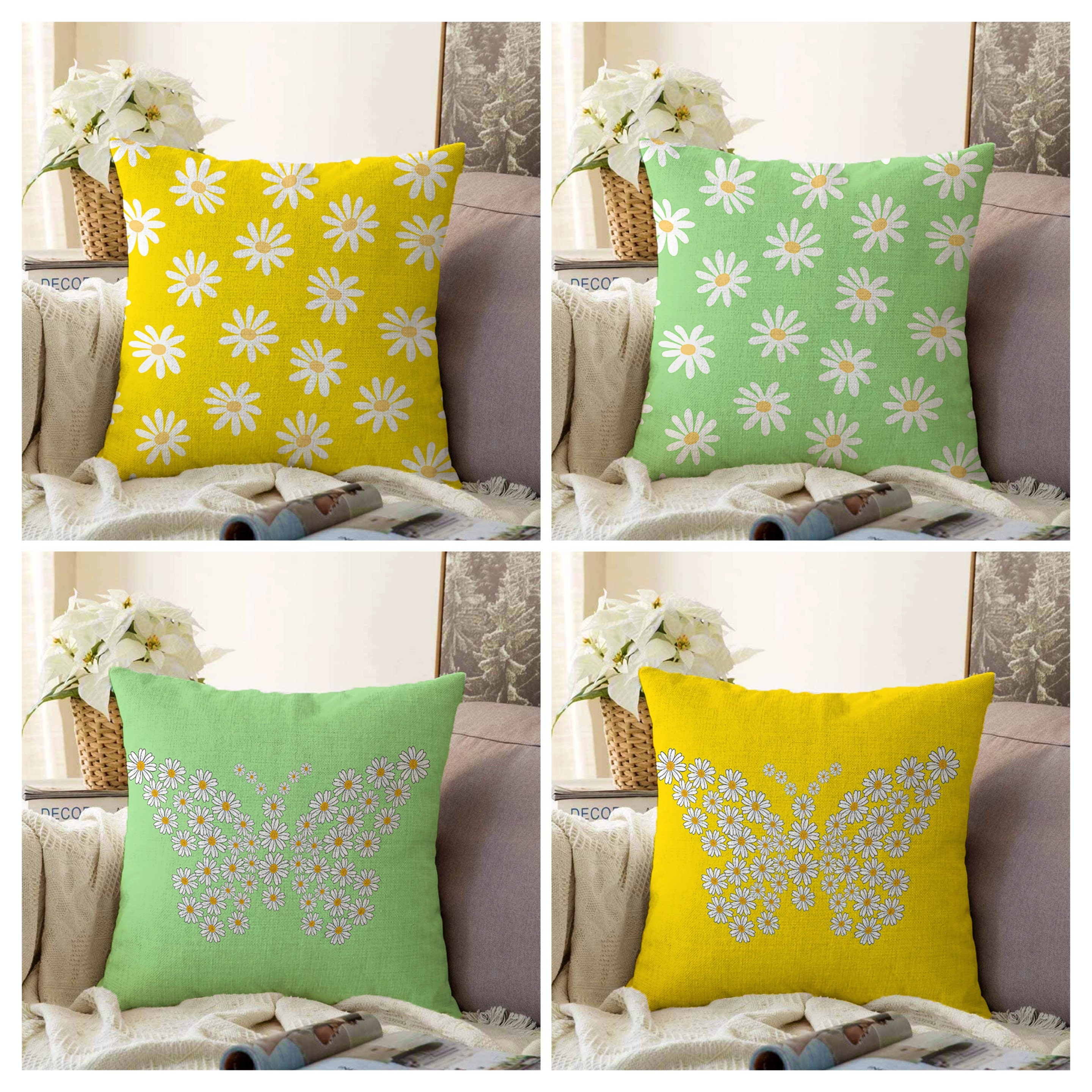 Green and yellow cushions cheap