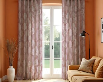 Cortinas de árboles rosas, cortinas con siluetas de bosques en tonos rosa empolvado, paneles de ventana personalizados para sala de estar o dormitorio, decoración natural.
