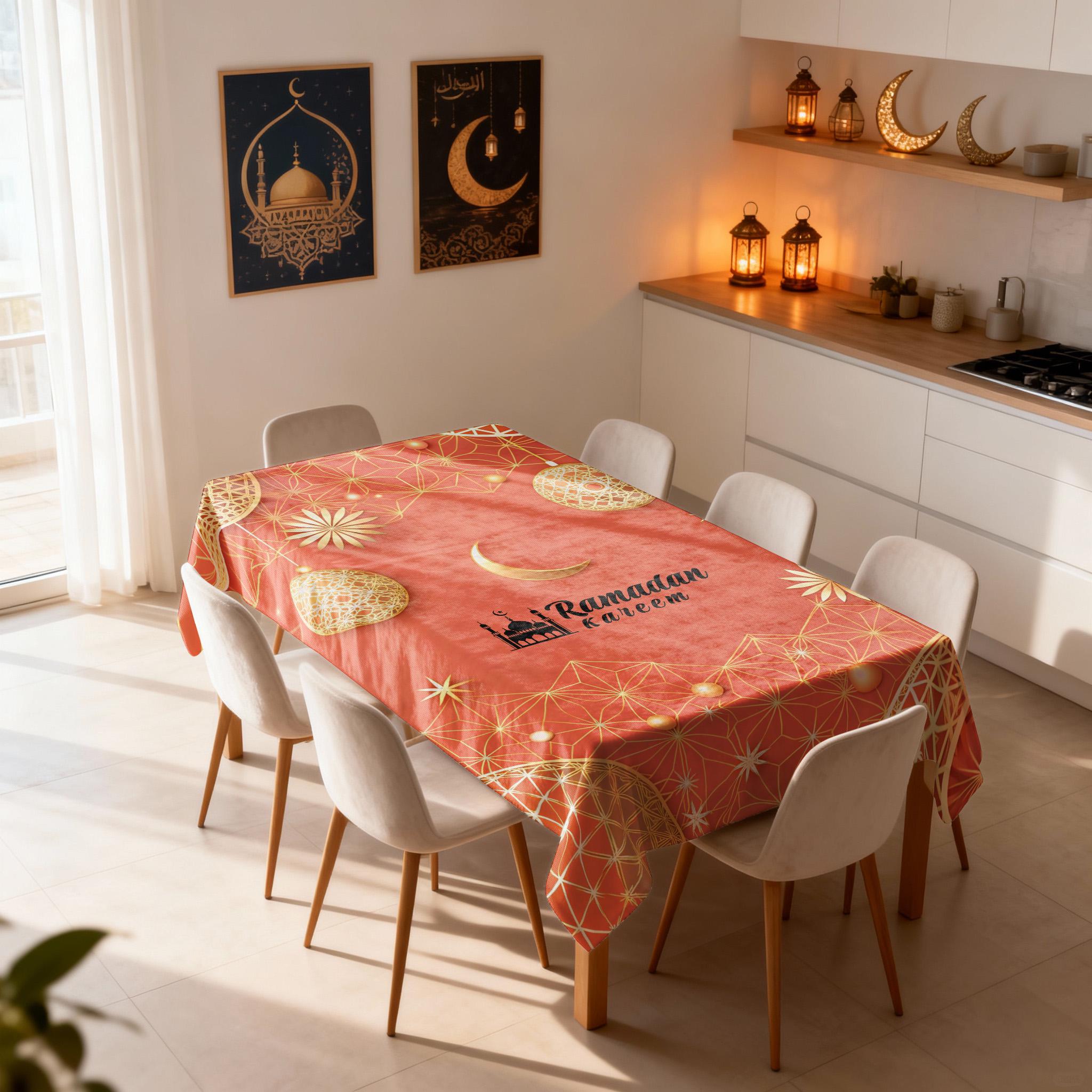 Eid Party Deko Fadcaer Ramadan Tischdecke Einweg 130x220 Cm Schwarz-Gold – Wasserdichte Kunststoff-Tischdecke Für Eid & Festtage, Groß, Rechteckig, Partytauglich