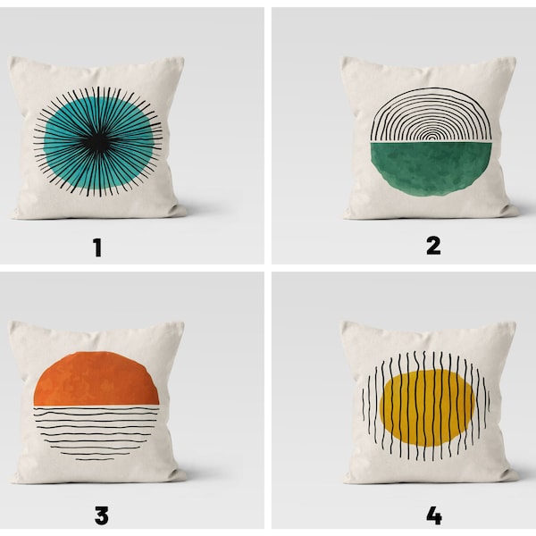Abstract Geometric Cushion Cover, Sun Pillow Case, Mid Century Modern Living room Decor, Bohemian Minimalist Drawing Cushion Case