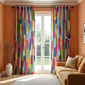 Colorful Brushstroke Curtains, Abstract Paint Pattern Drapes, Vibrant Art Decor Bold Window Panel, Modern Living Room Curtains