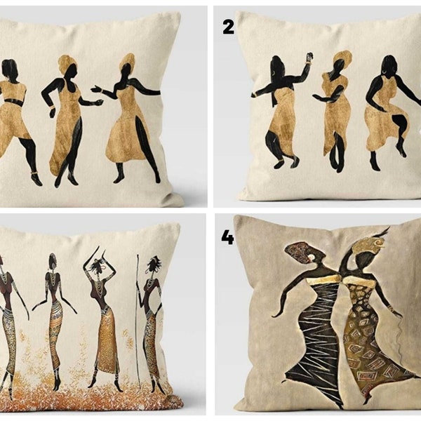 Housse de coussin de figure de femme de danse africaine/étuis décoratifs de coussin de danse de musique féminine/décoration décorative de la maison/cadeau de pendaison de crémaillère