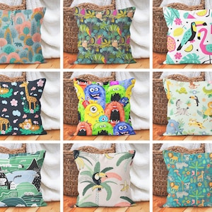 Lion & Monkey Pillow Case/Children&#39;s Room Gift/Nursery Room Pillow Cover/Kids Room Decor/Kids Pillow Case